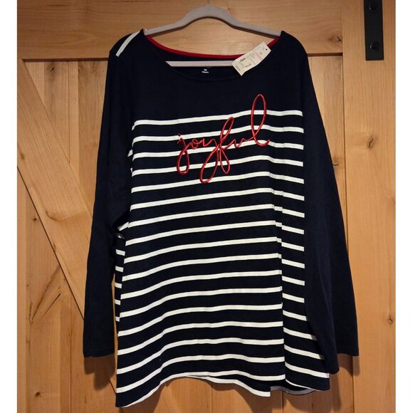 New! Kim Rogers Plus Size 3X Shirt Joyful Embroided Striped Pullover Cotton - Picture 1 of 15